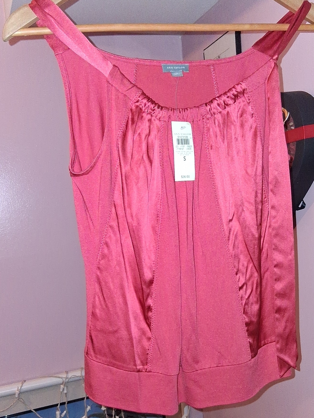 Ann Taylor Rose Pink Satin-Panel Sleeveless Blouse